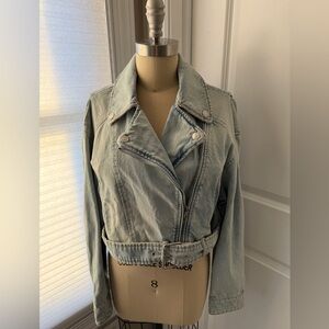 NEW Zara Cropped Denim Moto Jacket NEW